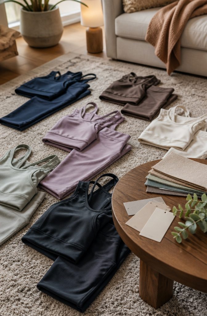 Organized living room setup with workout gear and accessories.